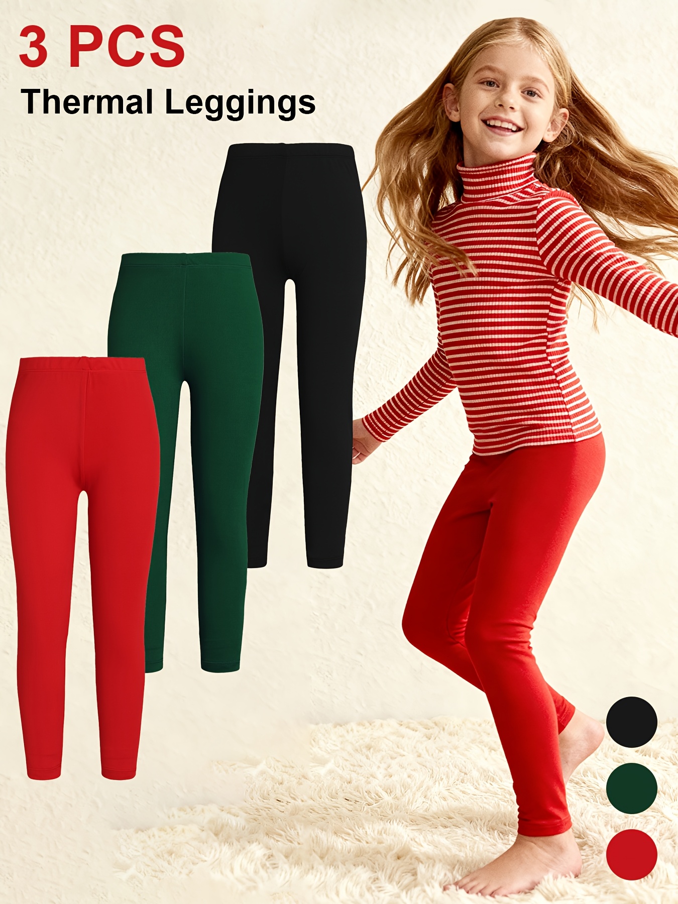 item picture 3pcs simple solid color thermal leggings for girls ages 3 12 suitable for   wear as innerwear in autumn and winter for   or as outerwear   and summer soft comfortable and   fitting breathable long pants for running