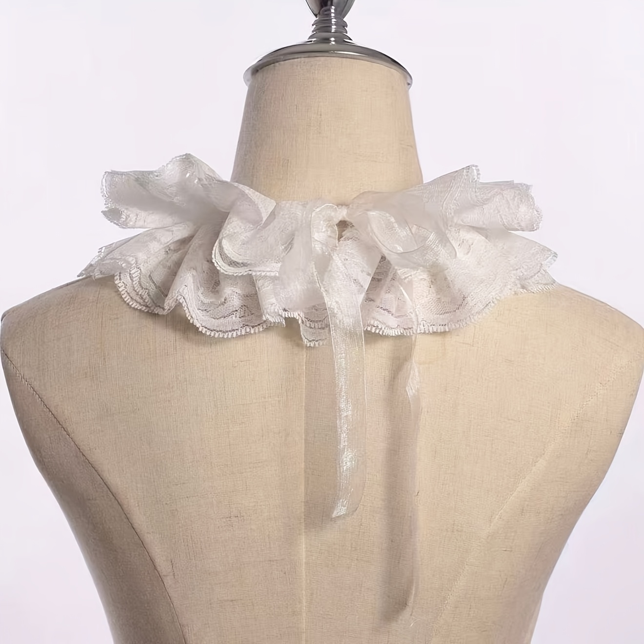 TEMU 1pc Retro Lace Trim, Style Neutral White Black Faux Collar, Suitable For Women, Hand Washable, Gothic Style, Hot Selling Retro Lace Faux Collar