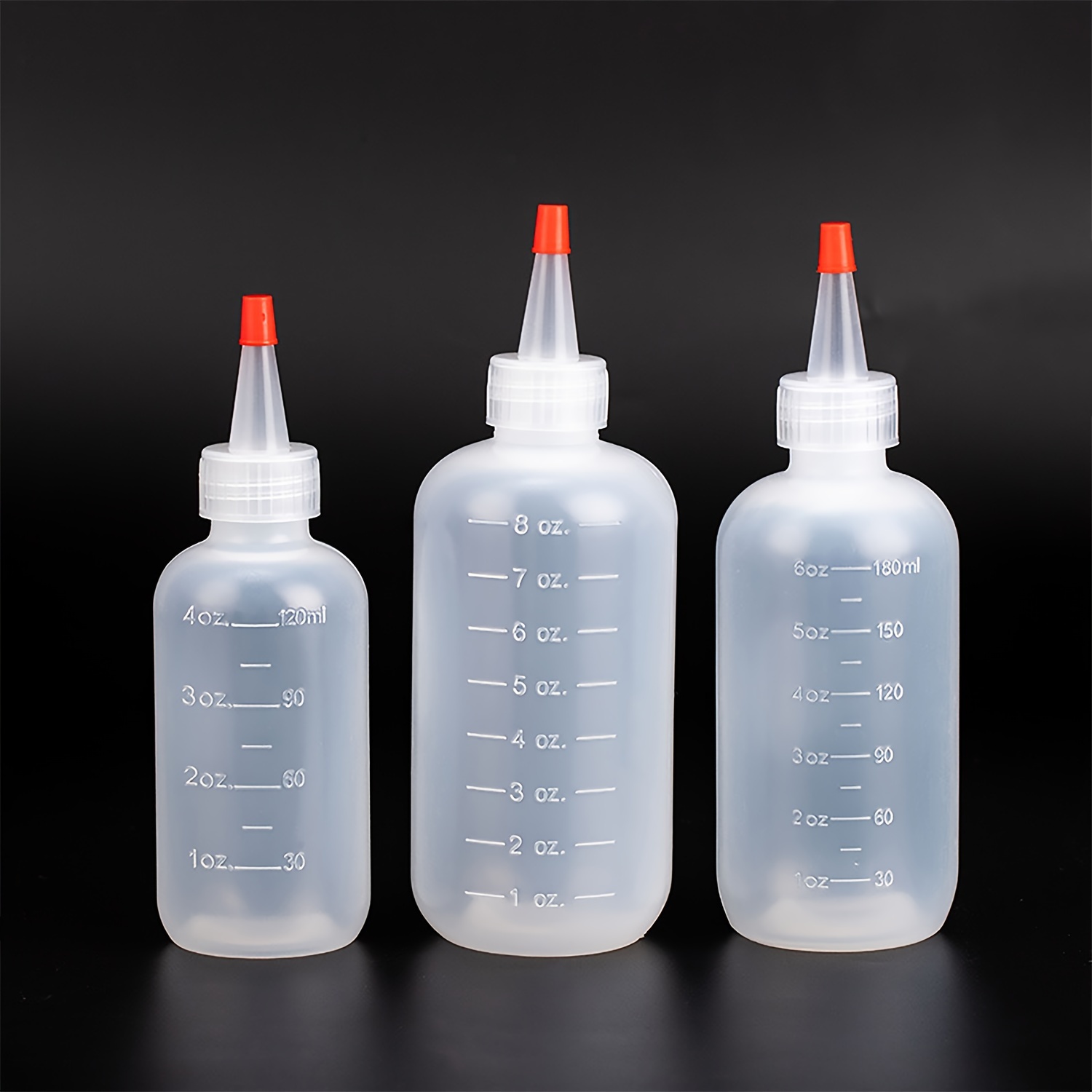 

3-pack Transparent Plastic Squeeze Bottles With Red Caps And Measurement Markings - Unscented, Round Shape, Hand Wash Only - Ideal For Dispensing Liquids And Condiments
