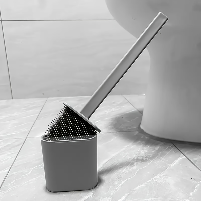 1 Set Silicone Toilet Brush, Black & White, Wall-mounted No Dead Angle, Soft Brush Head, Bathroom Cleaning Tool, With 2 Stickers & 1 Base