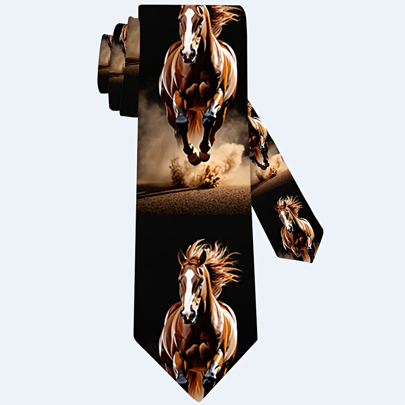 TEMU 1pc, Horse Pattern Print Tie | Soft And Fashionable Accessory For Weddings, Dates, Parties, Casual Wear, Easy To Clean, Ideal For Formal Events,
