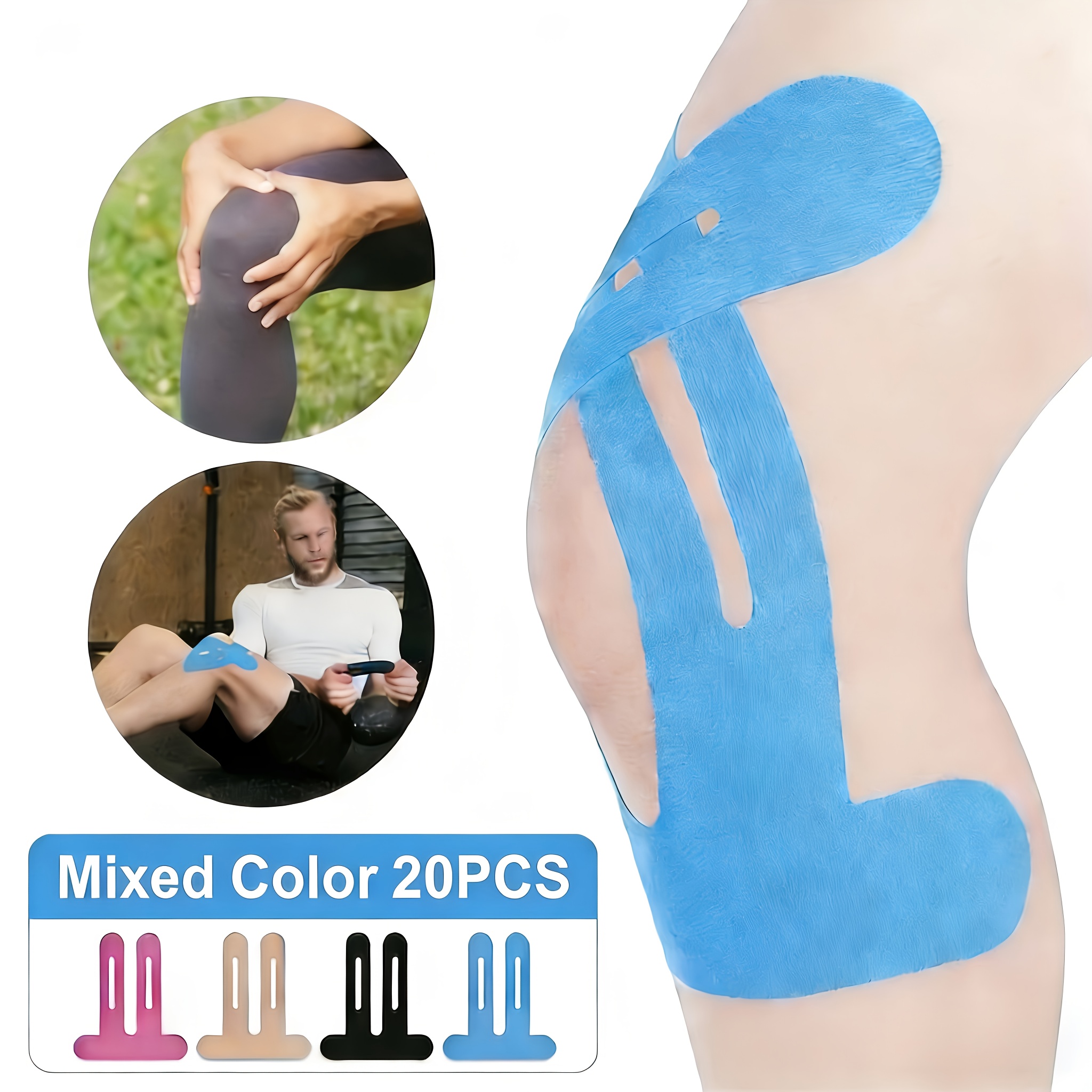 Image of Pre-cut Knee Kinesiology Tape - Mixed Color Breathable Elastic Athletic Support Tape Muscle Patch Suitable For , Pre-cut For Quick Application, Knee, Sports & Physical, Durable Knee Fit For Scenes