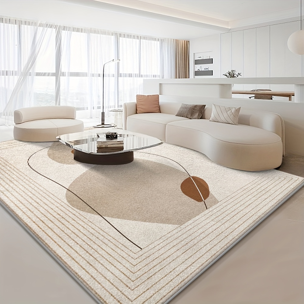 Velvet Area Rug - Soft, Machine Washable | Suitable for Living Room, Bedroom, Office Decor - Beige Geometric Pattern Design, Lightweight Home Carpet, Multiple Sizes Available