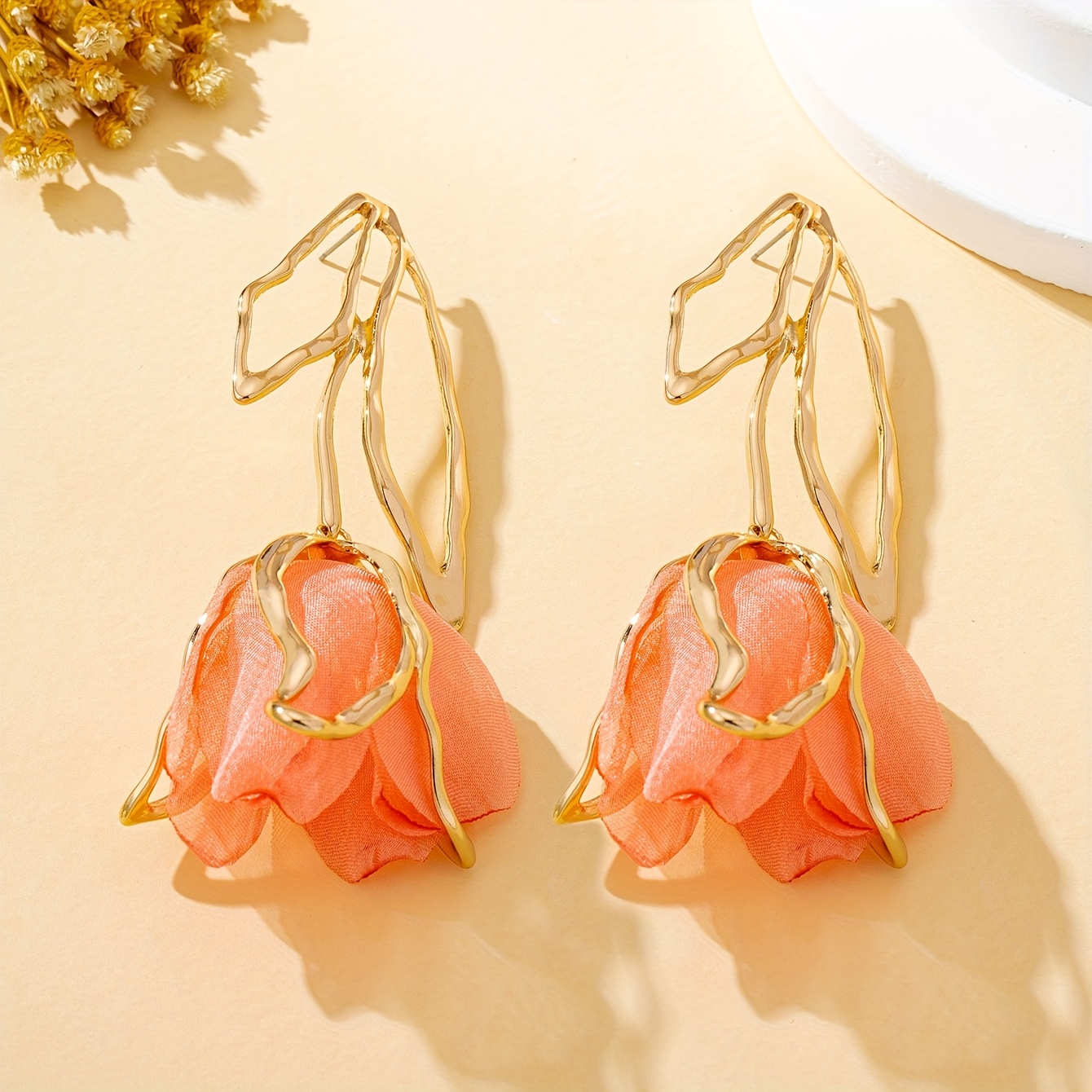 E-shop Damenmode Blumen-Ohrstecker, Bohemian-Stil Stoffblume Große Rosen-Anhänger Ohrringe, Ideal für den als Geschenk bei Festen