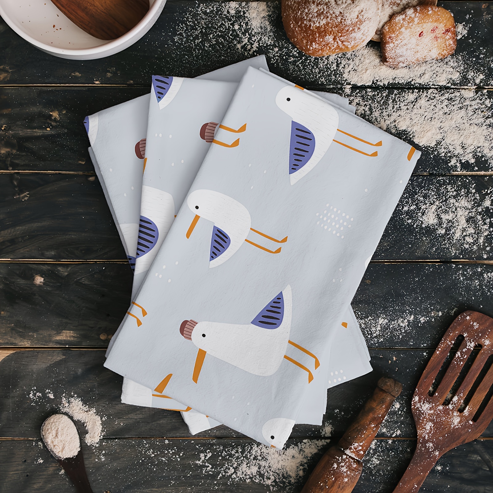 

2-pack Contemporary Seagull Pattern Microfiber Kitchen Towels, Ultra Fine Woven Dish Cloths, Fade Resistant & Machine Washable, Coastal Theme Towels For Cooking, Baking & Cleaning