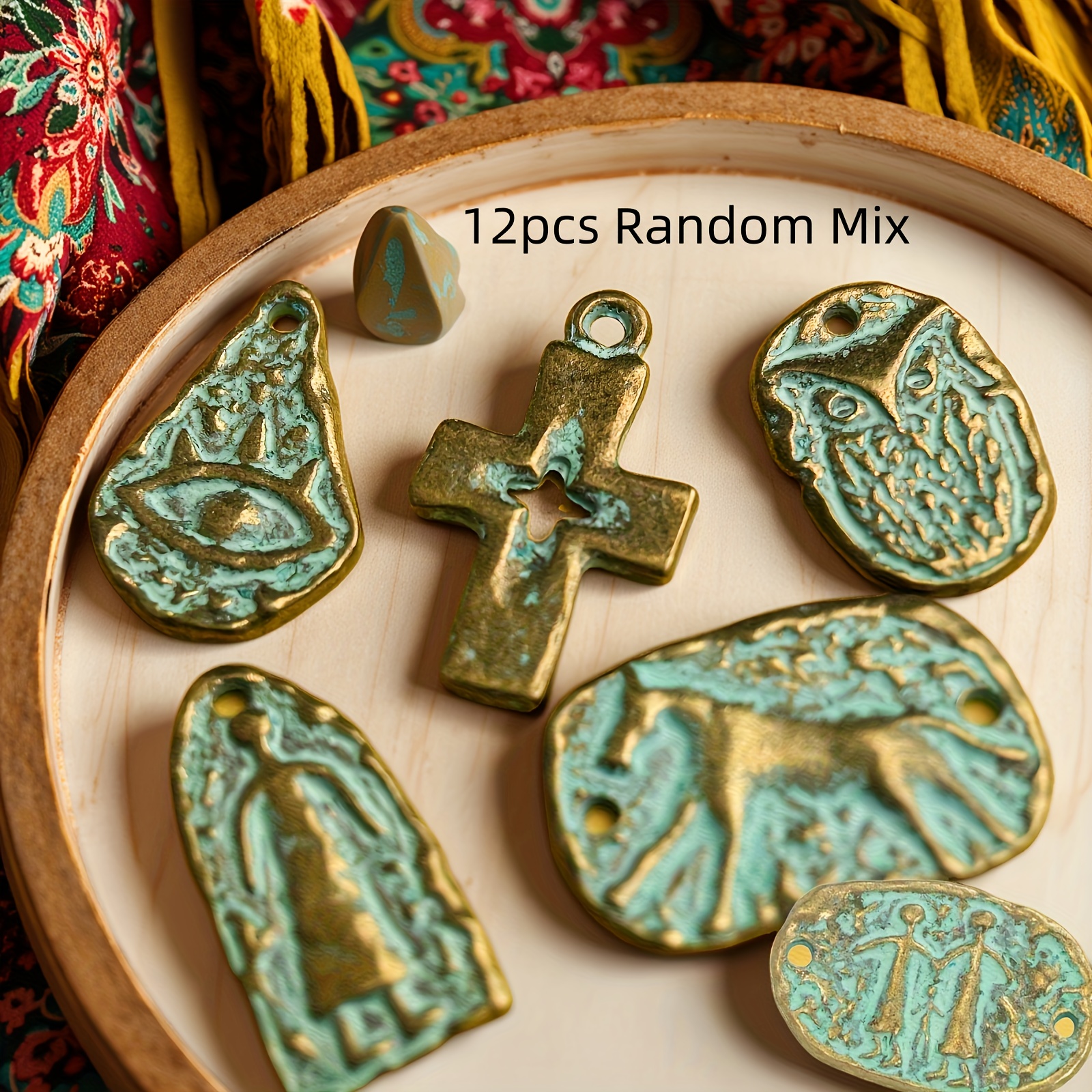 Image of 12pcs Random Mix Retro Totem Style Alloy Button Pendants Suitable For Clothing Decoration Coats Sweaters Uniforms Jackets Decoration Hanging, Jewelry