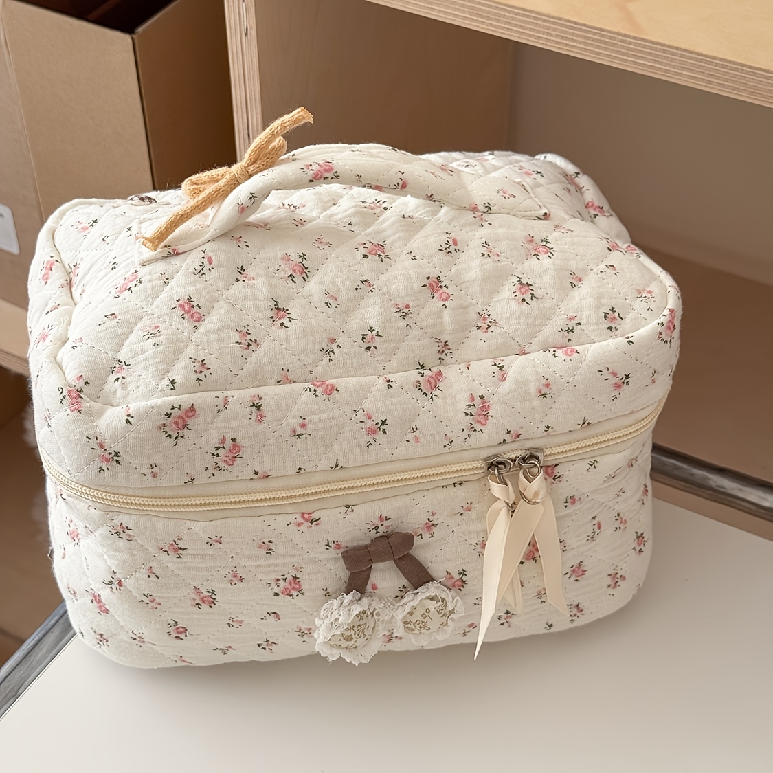 TEMU 【レディース ハンドバッグ】モ 花柄 コスメティックバッグ、おしゃれ、高見え、フ、花柄 トイレタリーバッグ、レディース ポータブル、大容量、折りたたみ可能、多機能 コスメ雑貨収納バッグ