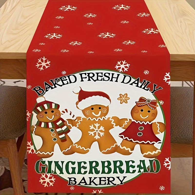 

1pc Festive Gingerbread Snowflake Table Runner, Polyester, Rectangular, Woven, Indoor & Outdoor Holiday Kitchen Dining Decor For Home Party