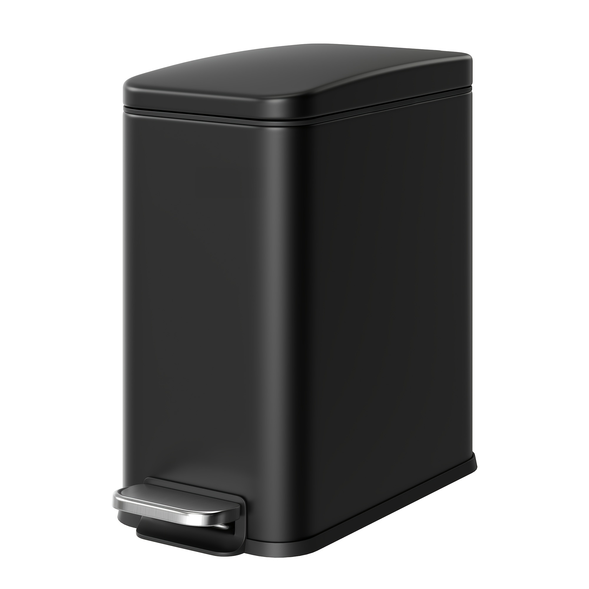 Pedal Trash Can, Soft Close Bathroom Waste Bin With Lid, Slim For Small Spaces, 29.9 X 14.4 X 29 Cm, Black, Silvery And White