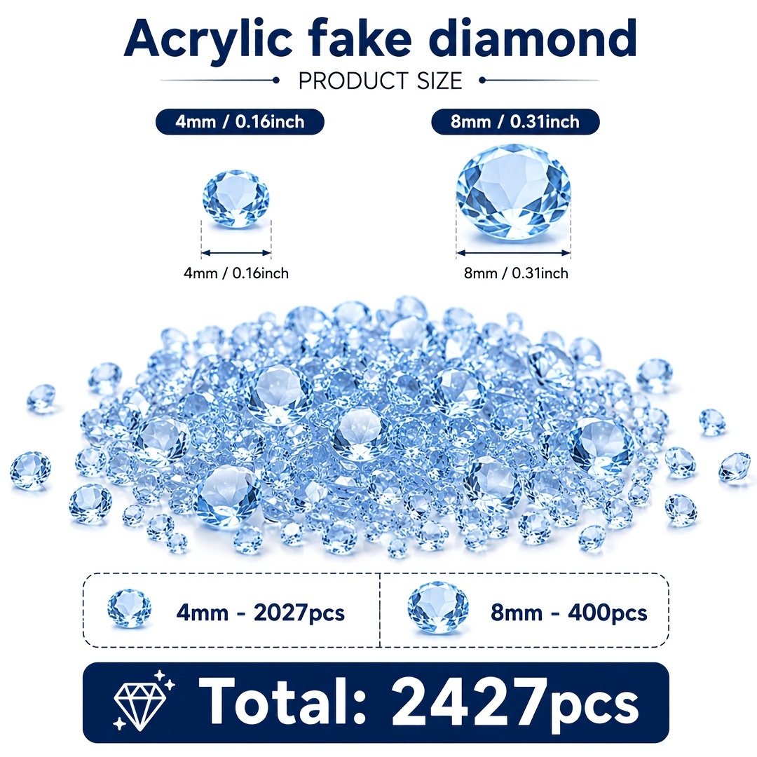 TEMU 2427pcs Acrylic Light Blue Fake Diamonds, Vase Filling, Home Decoration, Home Decor And Accessories, Outdoor Garden, Outside Garden Decorations,