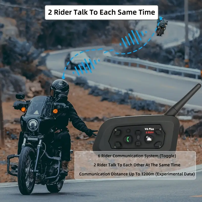 6-Rider V6 Plus Motorcycle Helmet Wireless Intercom Headset, Motorcycle Helmet Headphones, Helmet Headphone, Motorcycle Headphones, Group Riding Chat,