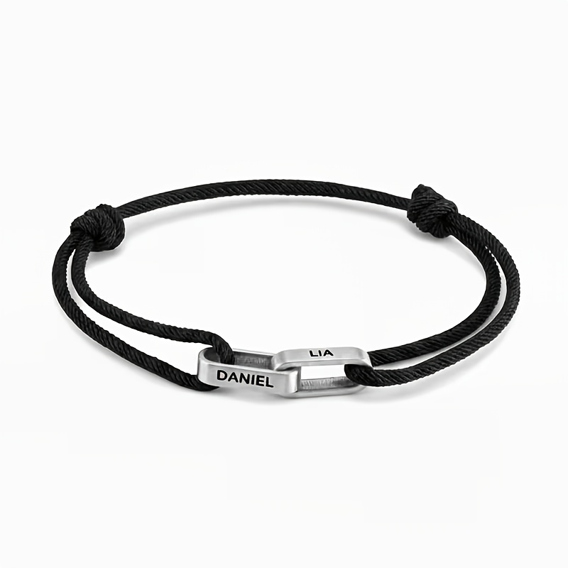 Custom Couple Name-Engraved Adjustable Knot Bracelet, Unisex Gift