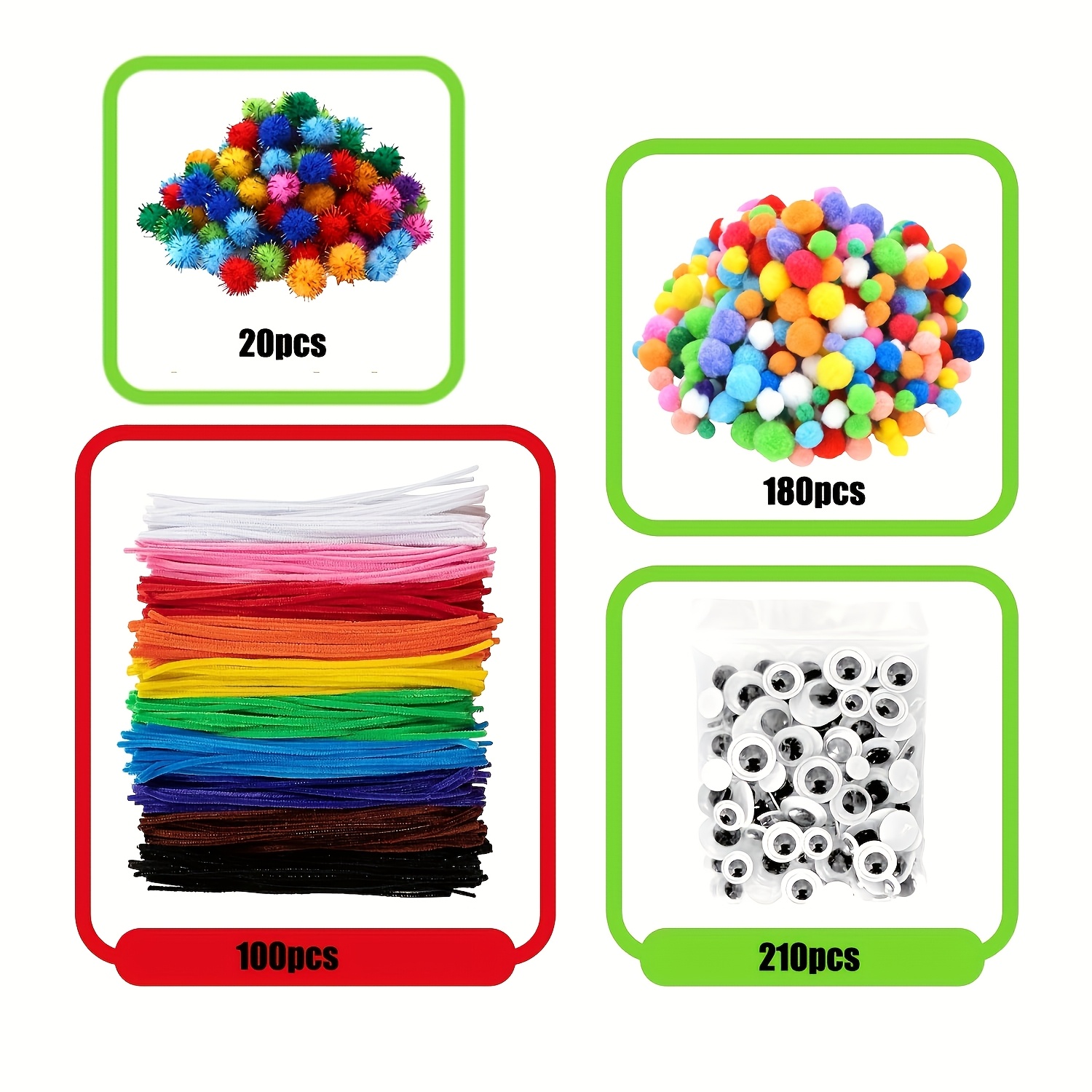 Image of 510/800pcs Pipe Cleaners Craft Set, Includes Mixed Chenille Stems, Pom Poms And Wiggle Googly Eyes, Christmas Craft Pipe Cleaners, Fuzzy Sticks For Diy Handicraft Project, Best For Christmas