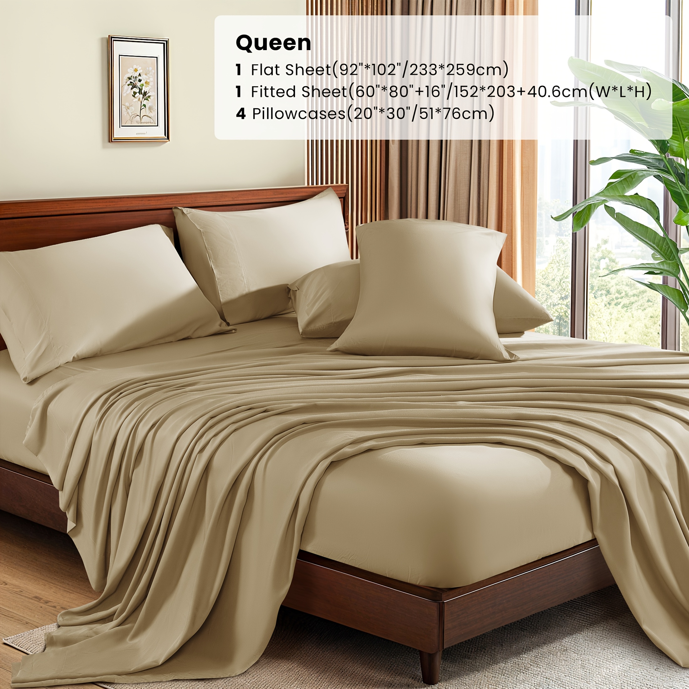 TEMU 6pcs Cooling And Breathable Bamboo Bed Sheet Set (4 Pillowcases + 1 Fitted Sheet + 1 Flat Sheet), 16 Inches Deep Sheet, Bamboo Fiber Bed Sheets,