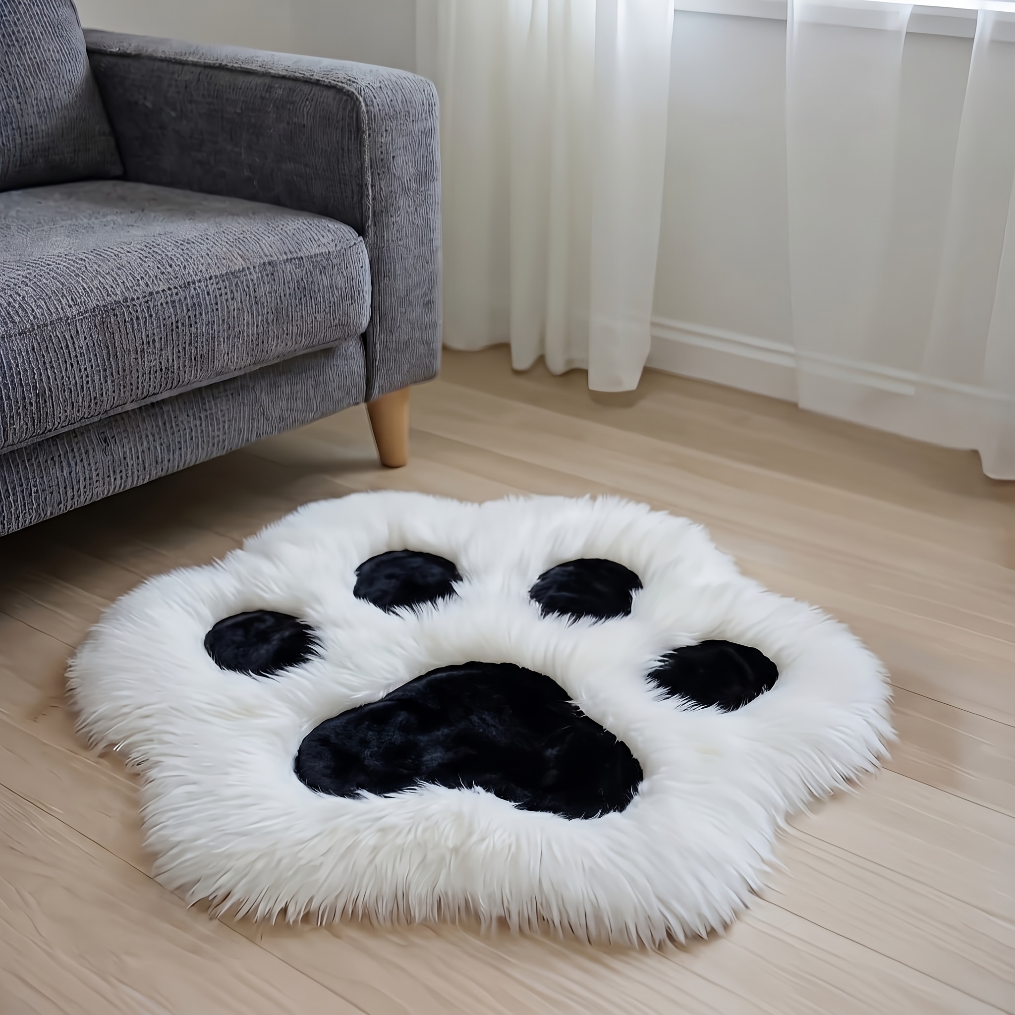 TEMU 1pc Cute Cat Paw Design Rug, Soft Long Plush Decorative Carpet For Living Room Bedroom Home Decor, Valentine's Decoration