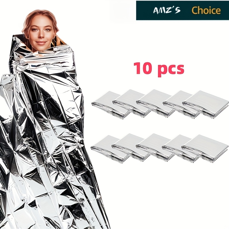 TEMU 10pcs | 15pcs Set Of , "52 X 83" Emergency Aluminum Foil Insulation Reflective , Waterproof, Wrapped Separately, Suitable For Car Camping,