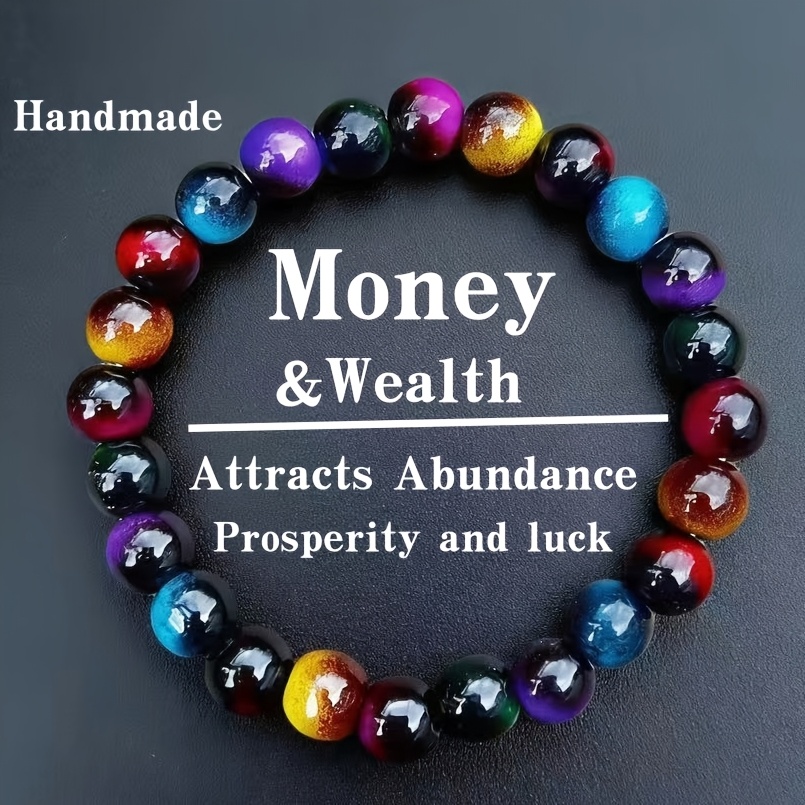 TEMU 1pc Bohemian Crystal -border Hand Chain Multicolor Tiger Eye And Eternal Happiness - Elegant Jewelry, Ideal Gift For Mom Or Friend, Versatile