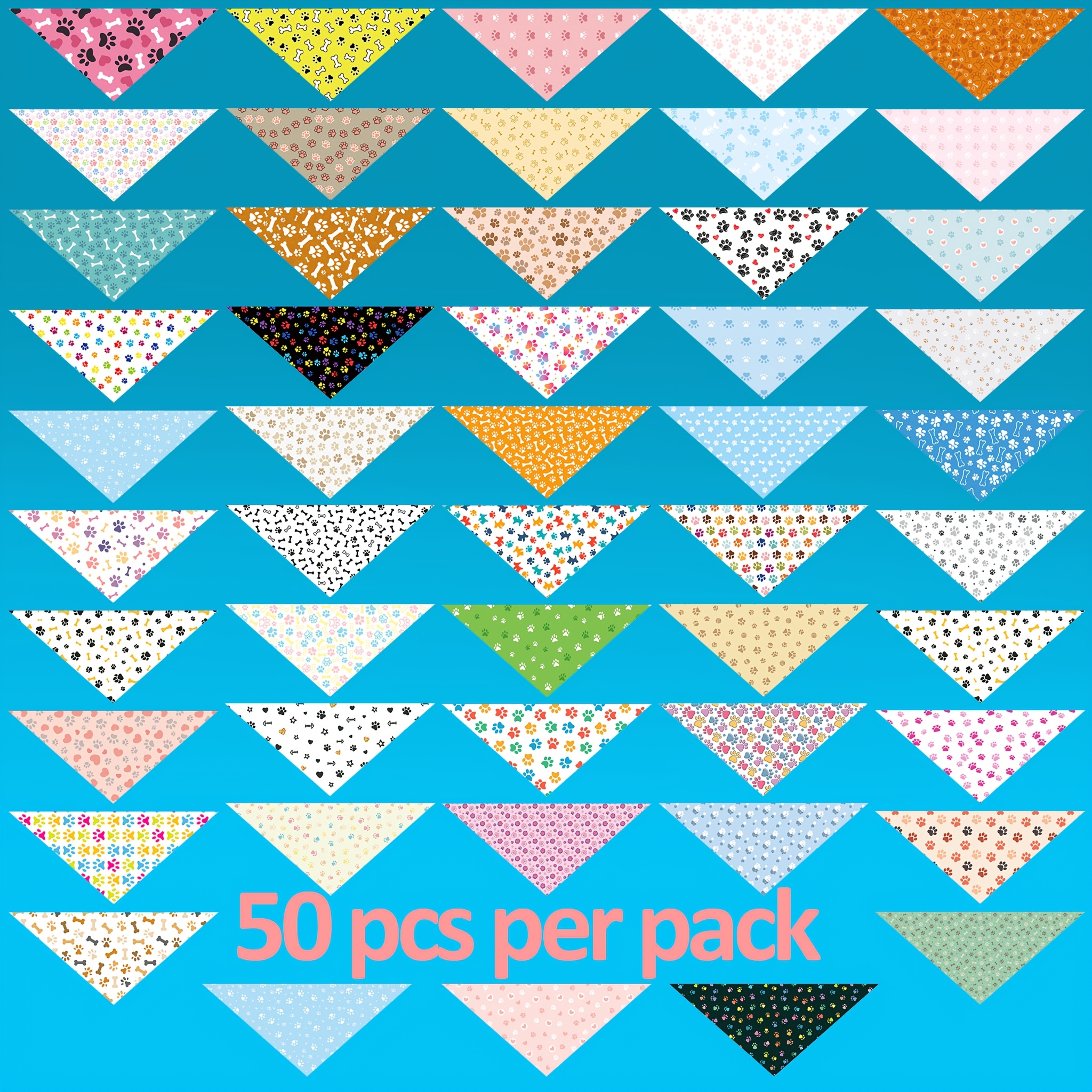 TEMU 50pcs Pack Pet Saliva Towels & Neck Scarves Suitable For Small Medium Dogs, Machine Washable - Dog Collars With Tie Closure, Decorative Wipeable
