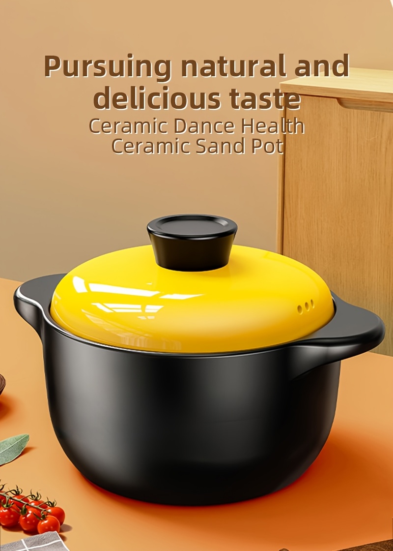 5 litre black ceramic   with yellow lid high temperature   for   soups and pot   multi functional heat resistant non stick   for   and electric cooking non stick family ceramic  s details 0