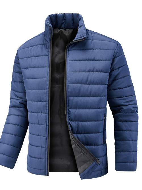 mens winter stylish padded coat fit stand collar warm jacket plus size padded coat solid color padded coat