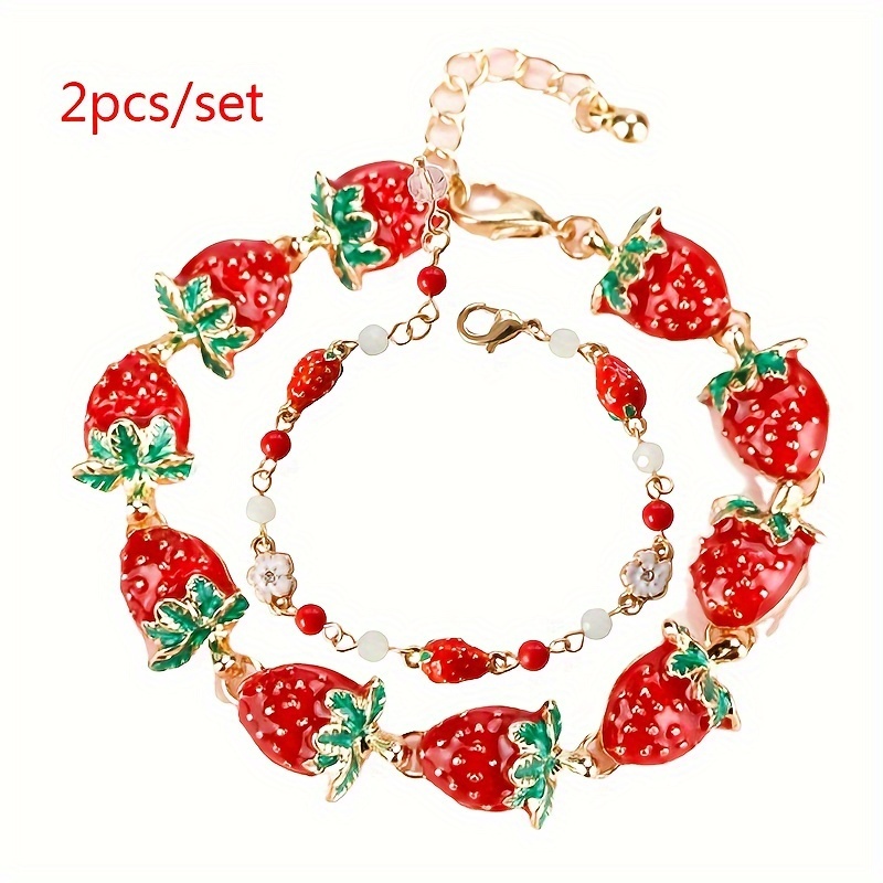 

2pcs/set Cute Strawberry Bracelet Size Strawberry Ladies Bracelet Most Special Bff Bracelet