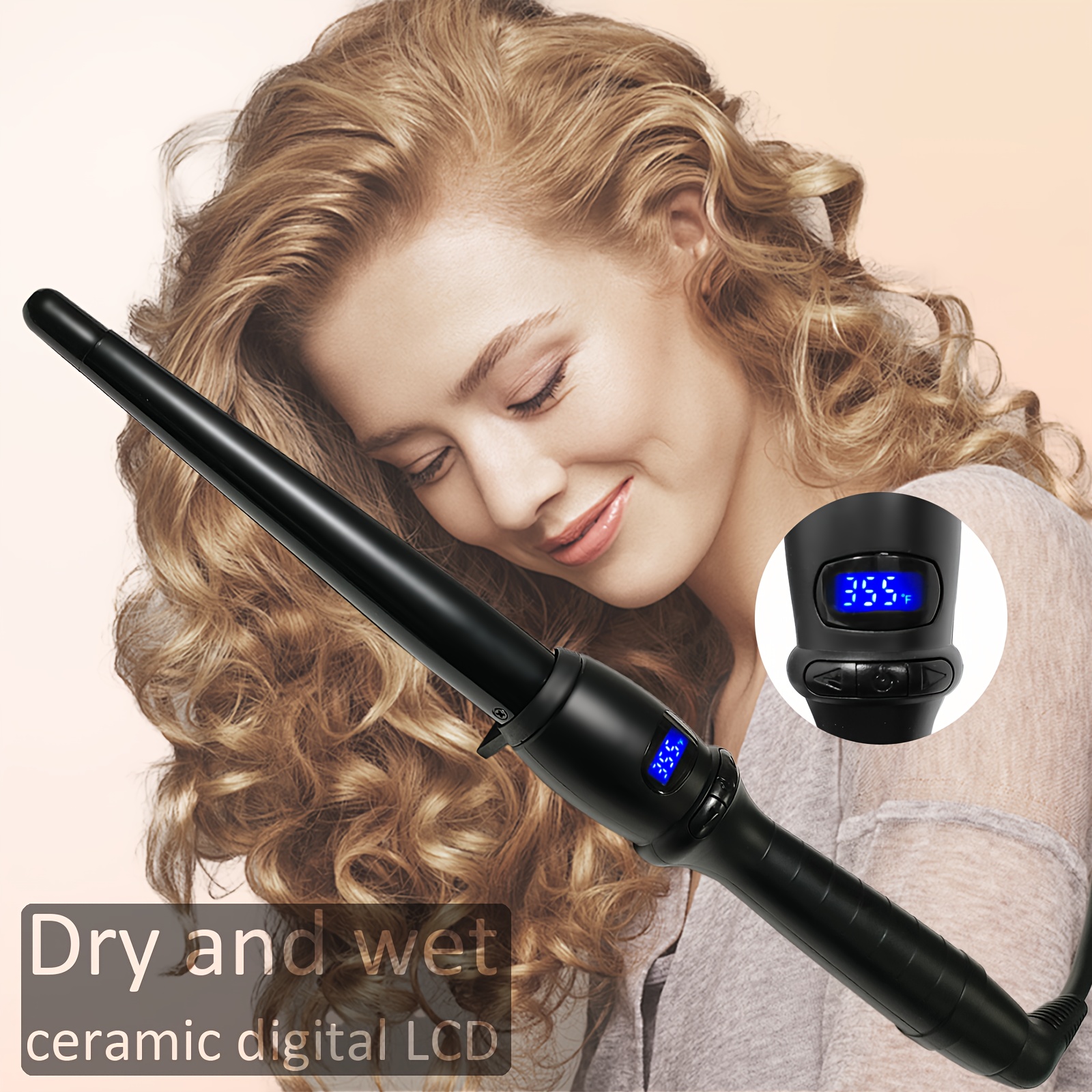 

1pc Professional 45w Ceramic Digital Lcd Hair Curling Wand, 13mm Anti-scalding Barrel, 360-degree Rotating Tail, Non-slip Handle, 110v Us Plug, No Battery Required