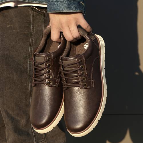 men casual sneakers shoes lace up comfortable oxfords slip on brown shoes with non slip rubber sole