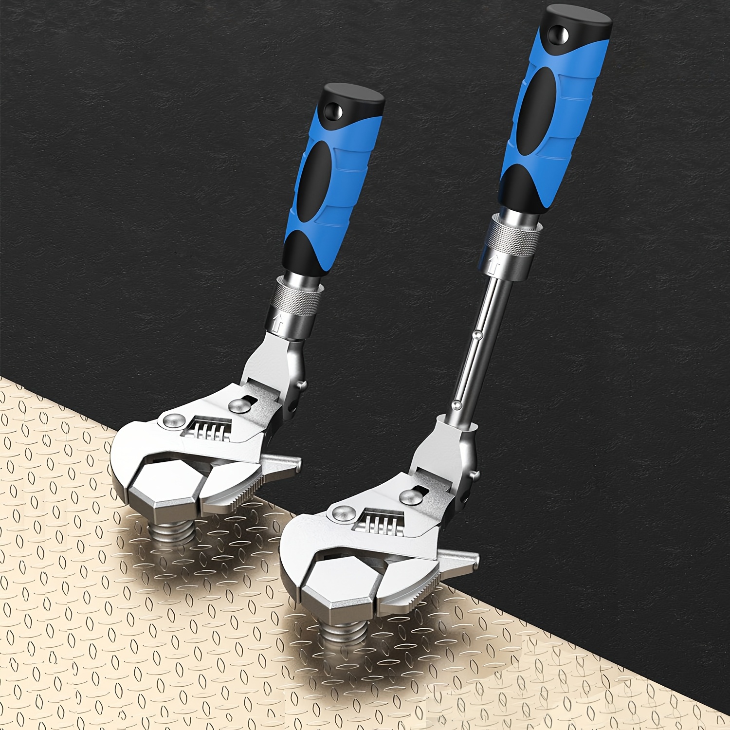 adjustable wrench 10inch to 12 inch ratcheting crescent wide jaw wrench retractable extension shank and 180 dgree rotating   home garage workshop Product details 0