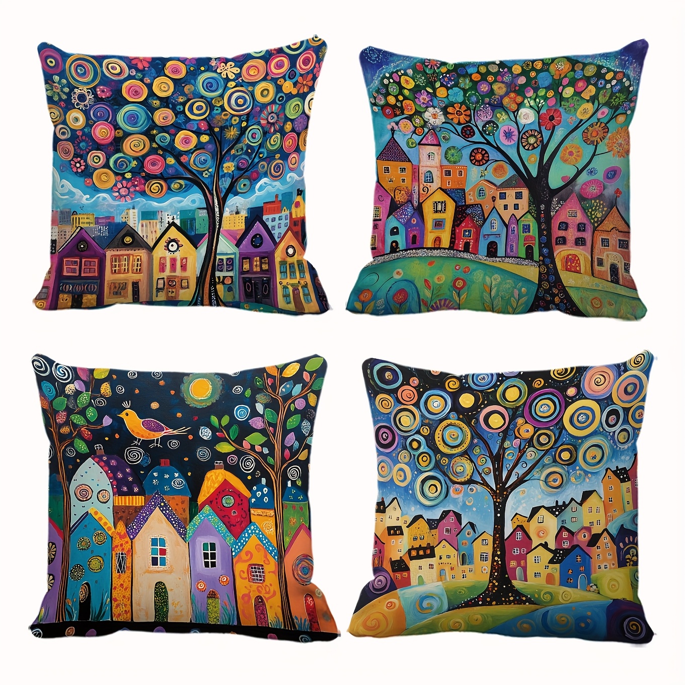 TEMU 4pcs Rustic Countryside Abstract Pillowcases, Suitable For Daily Use, Holiday Parties, Home, Room, Bedroom, Living Room, Car, Sofa Decoration,