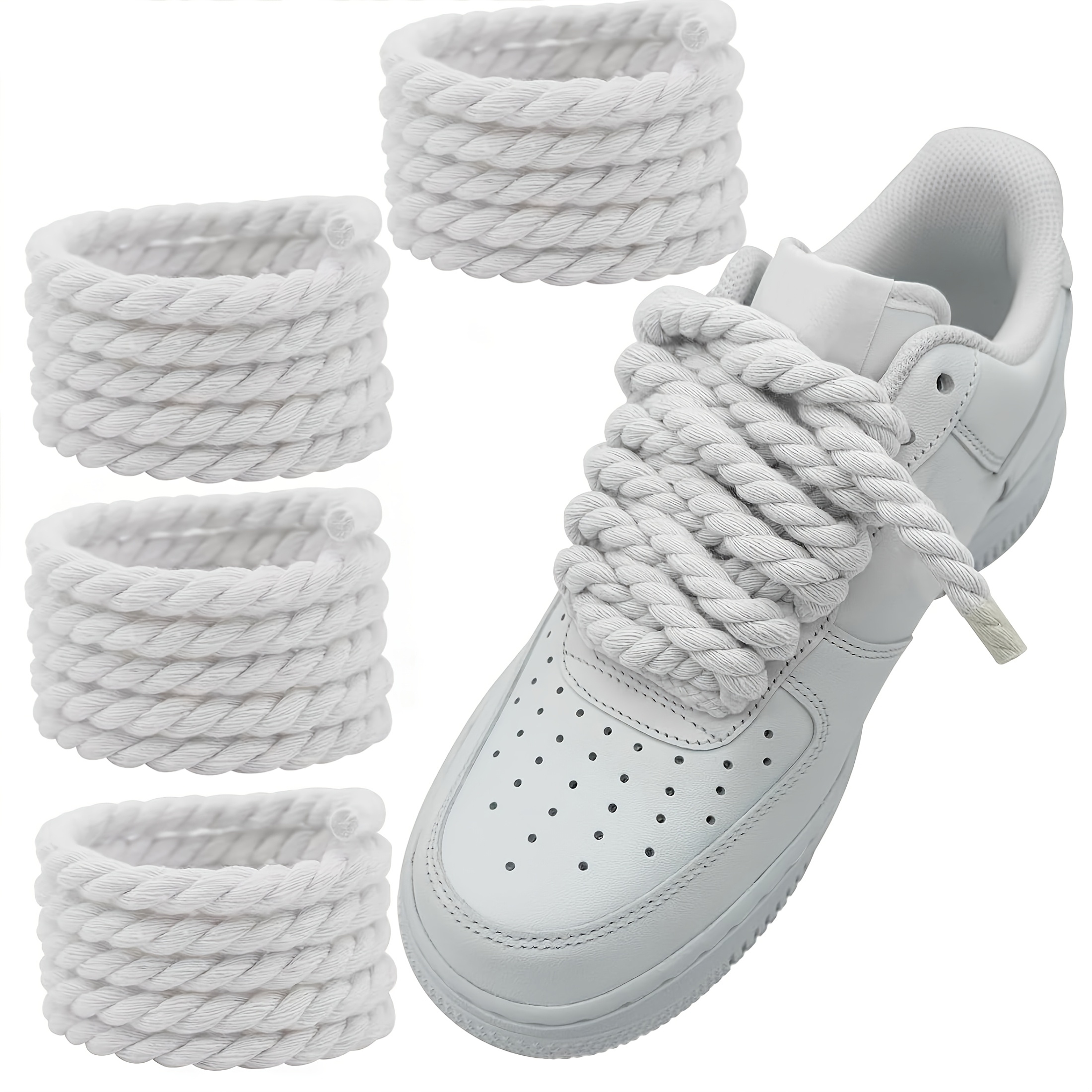 4 Stück Runde 8mm Einfarbige Hand-Hemp-Seil Schuhbänder - 140cm Länge, Strapazierfähig und Stilvoll, Dicke Schnürsenkel für Sneaker, Ersatzschuhe für AF1-Sneaker, Ohne Batterie