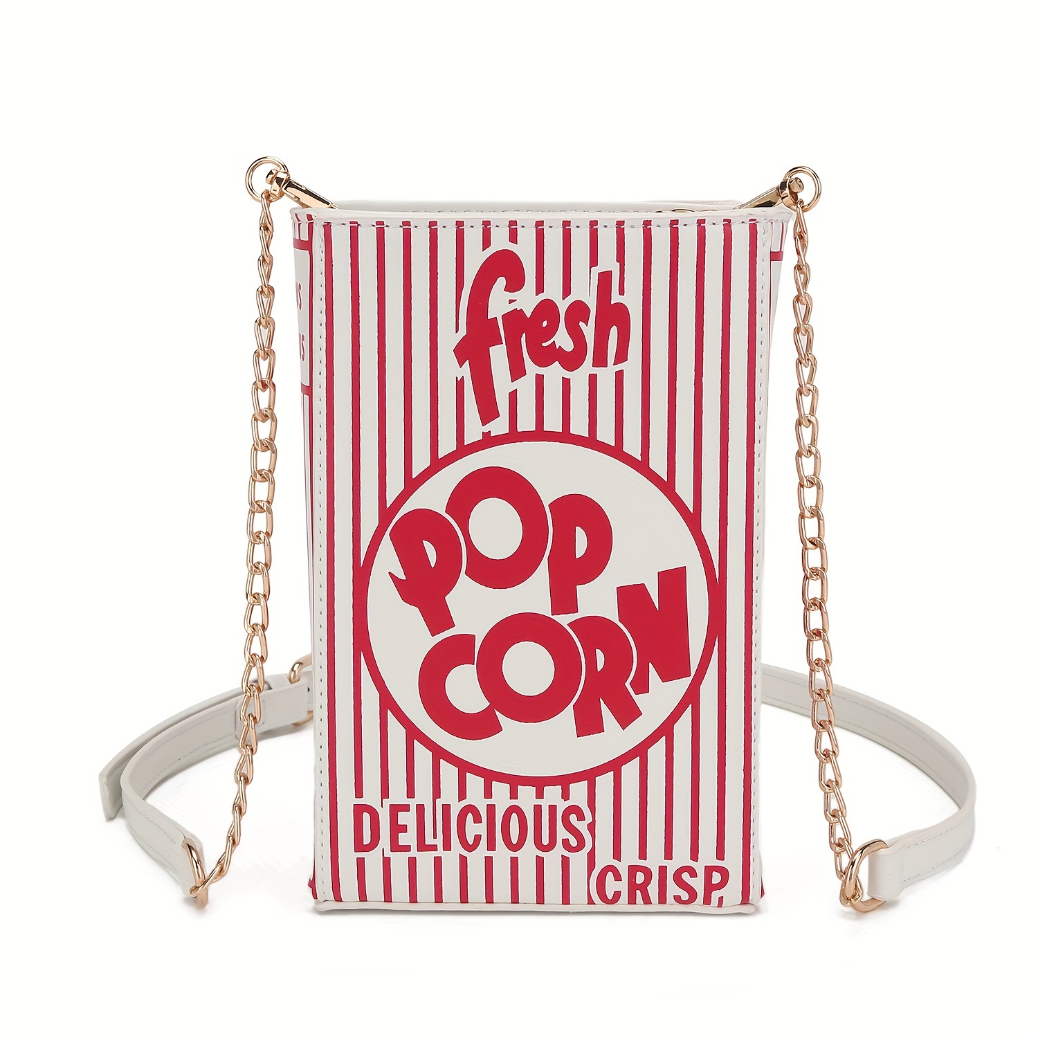 

Women's Cute Crossbody Bag, Popcorn Box Style Handbag, Shoulder Bag Wallet, Unique Chain Crossbody Bag With Adjustable Chain Strap