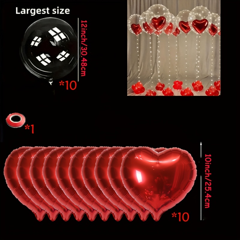 Image of 21pcs Of 12-inch Transparent Bubble Balloons With 10-inch Red Heart Balloon Set (including Red Ribbon), Suitable For Valentine's Day, Birthdays, Weddings, Proposals And Anniversaries
