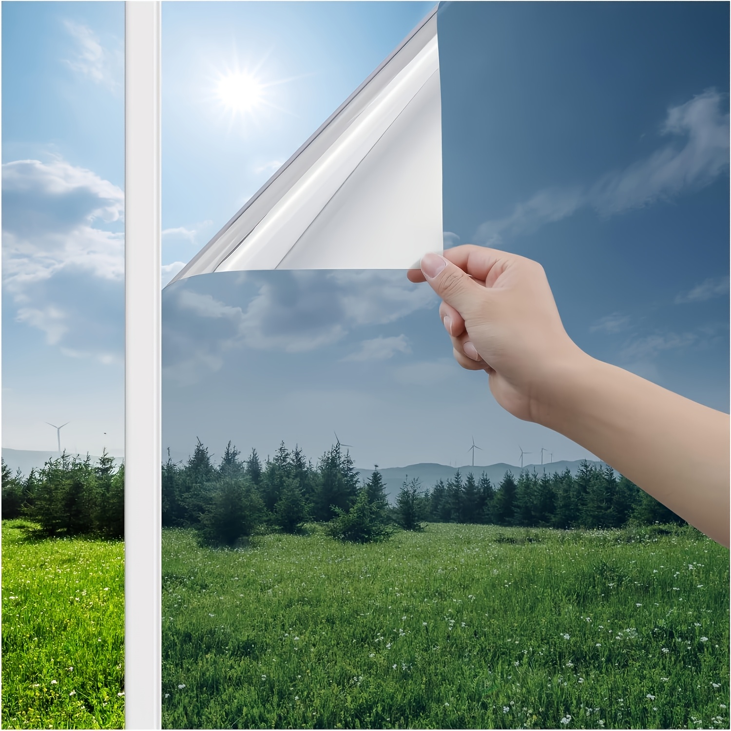 TEMU 1 Roll Silvery Sun Film Window Privacy Sticker Window Sticker Suitable For Home Use, Anti-sun Reflective Mirror Heat Control, No-glue