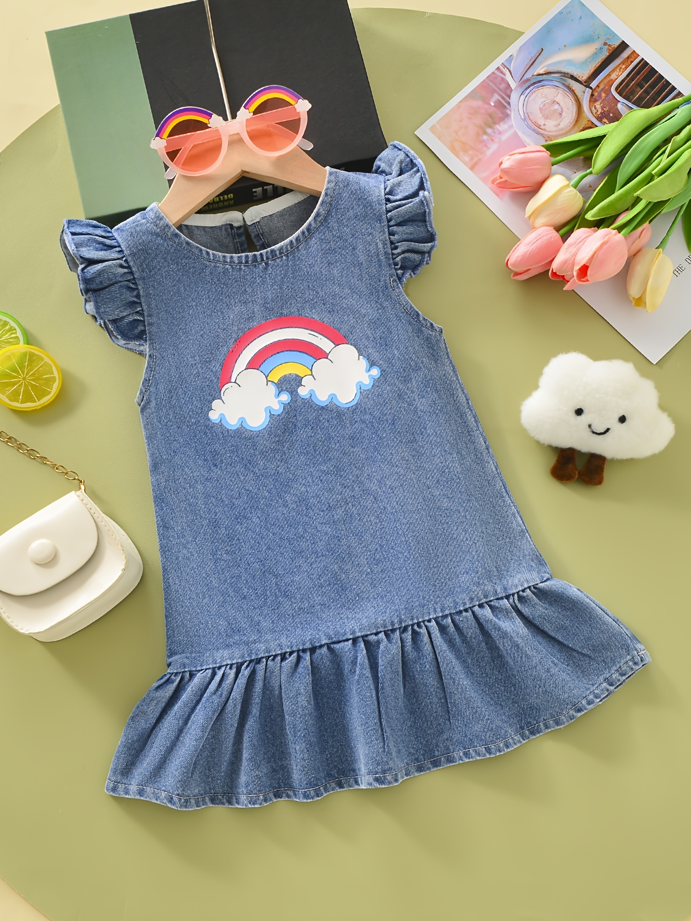 white christmas dresses Molo | Denim Dress for Baby Girl with Rainbow