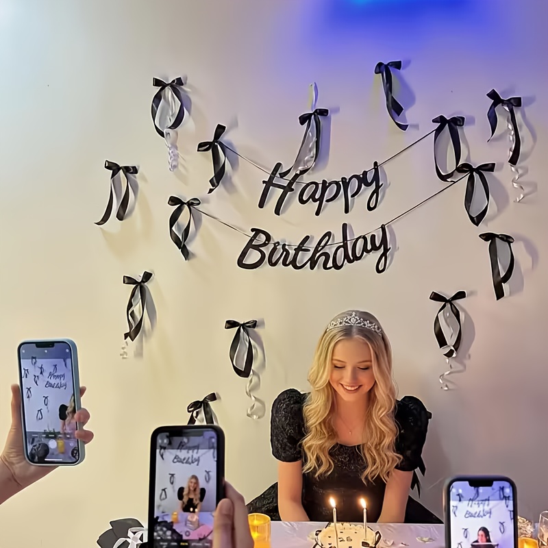 13pcs Black Bow Party Pennant Banner For Birthday Party Backdrop Wall Decoration And Atmosphere Setup