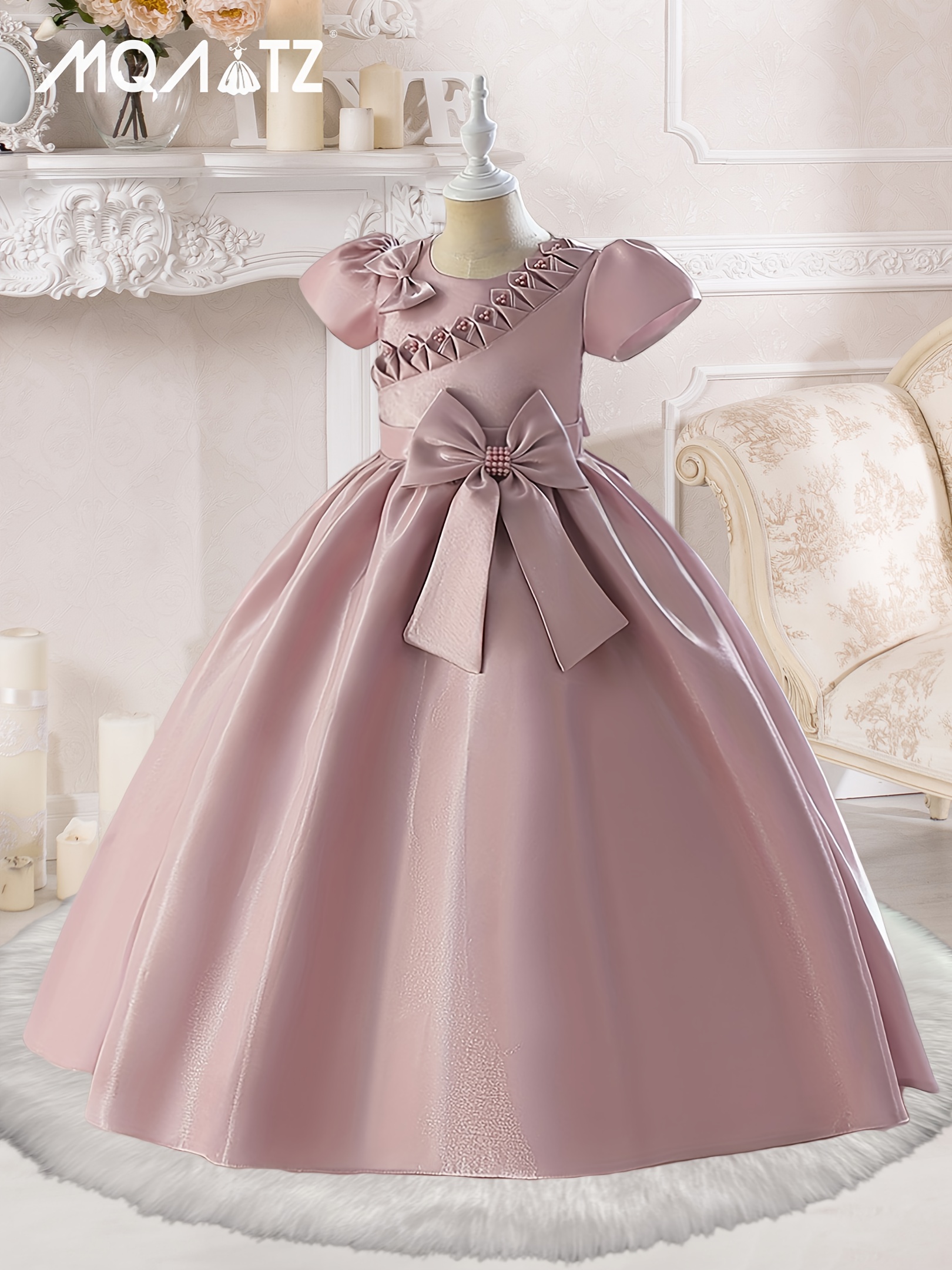 Girl s Dress Satin Big Bowknot Design Maxi Evening Dress Temu