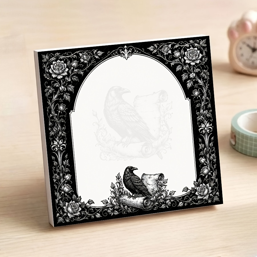 TEMU Carnet Non Collant Victorien Gothique , Bloc-Notes Floral Académique Noir, Papier à Écrire Blanc et Noir pour Décoration de Bureau Sorcière et