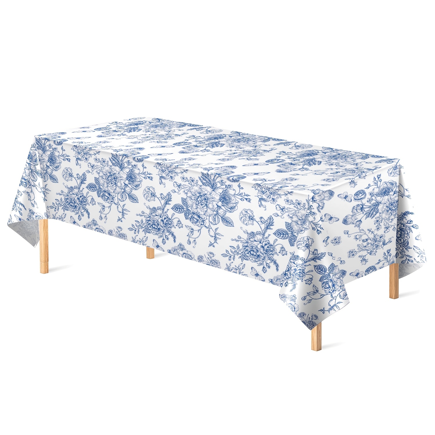TEMU A Blue Floral Blue And White Porcelain-style Blue Floral Plastic Disposable Tablecloth, Navy Blue And White Table Decor, Suitable For Spring