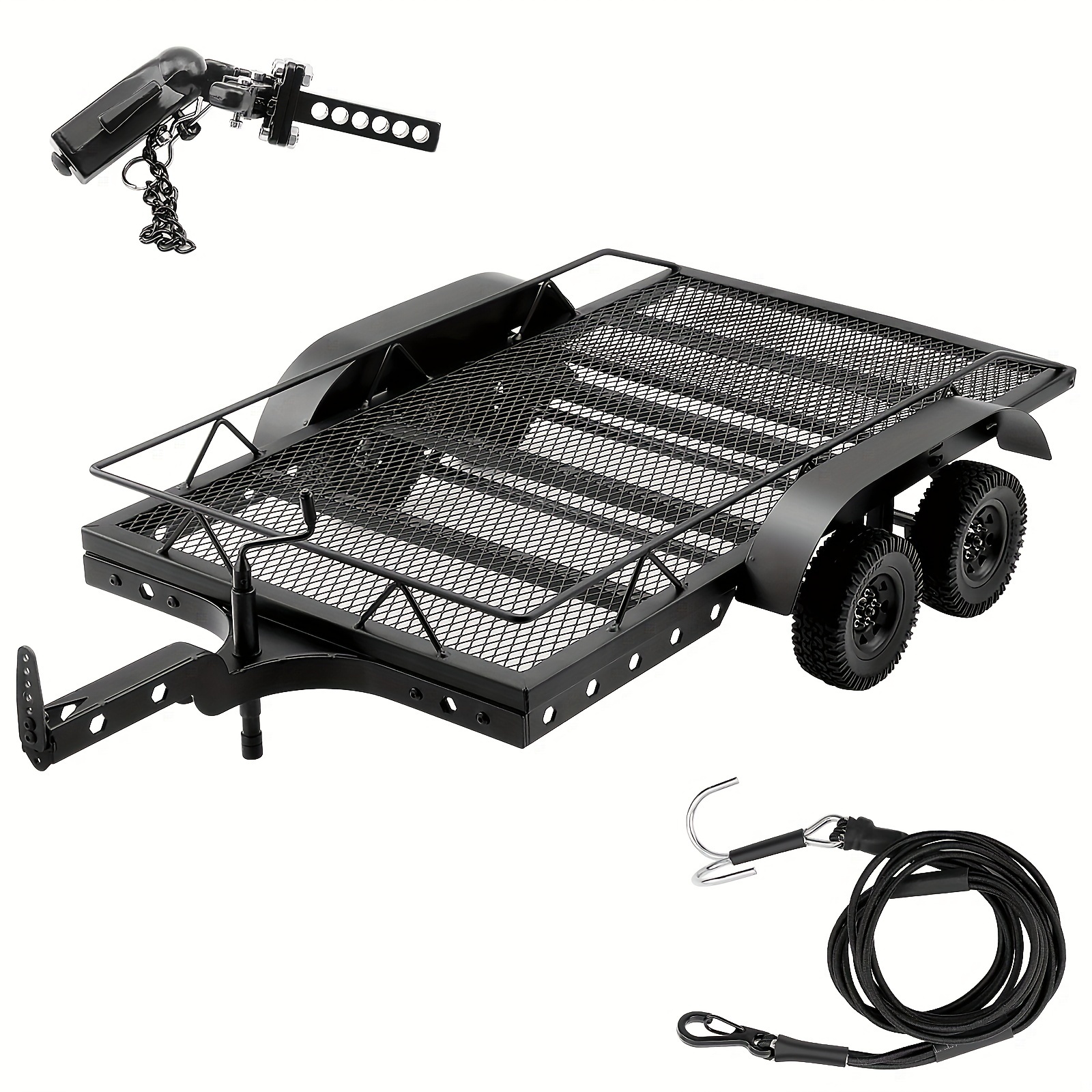 

Gixcel 1/10 Scale Rc Trailer Kit - Metal With Adjustable Hitch, Hook & Receiver For T-rex4, Scx10 / - Includes Kinetic Winch Strap