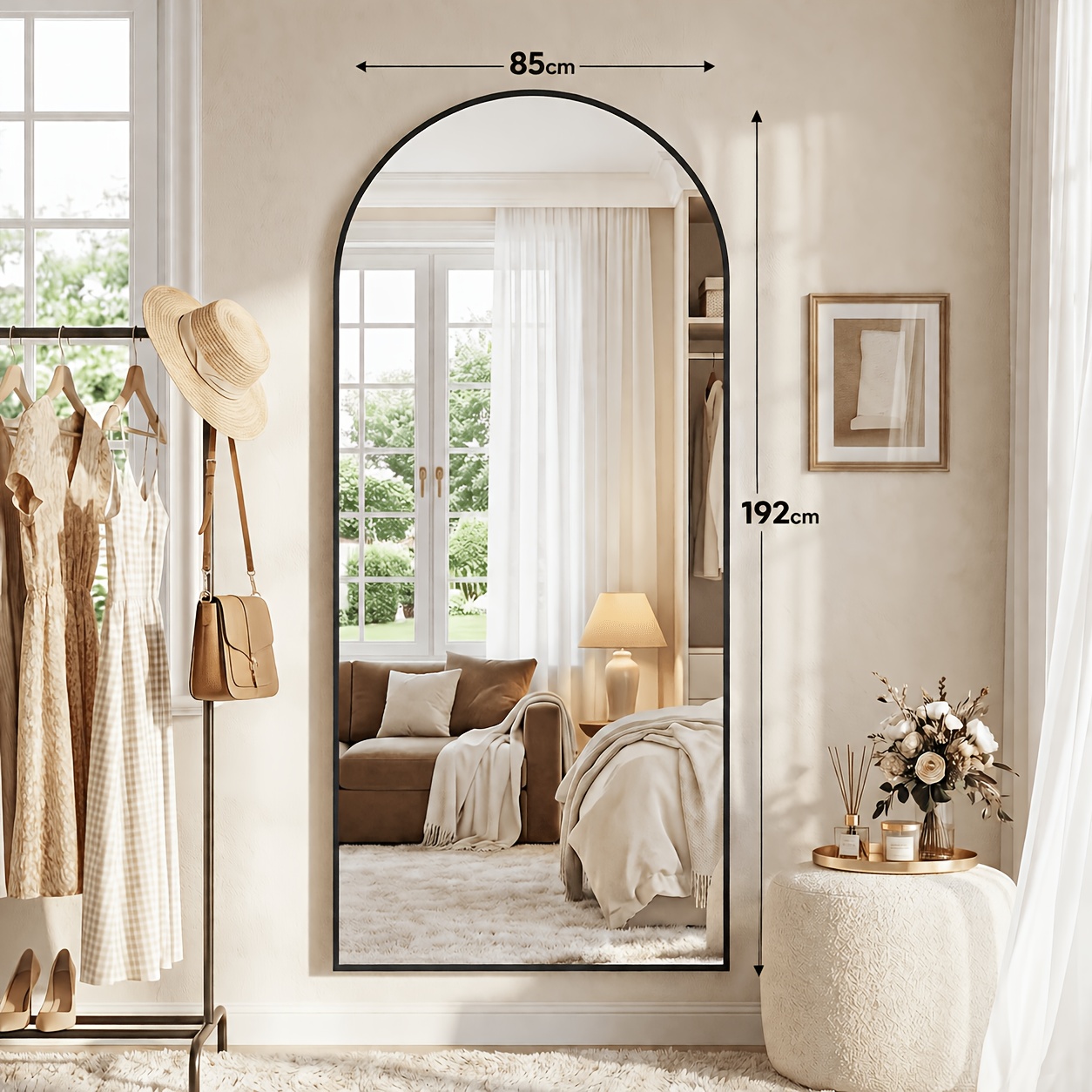 TEMU Furnbar 192 X 85cm Arch Full Length Mirror - Aluminum Alloy With Stand, Freestanding Floor Mirror And Wall Mirror That Can Stand, Tilt, Hang, Or