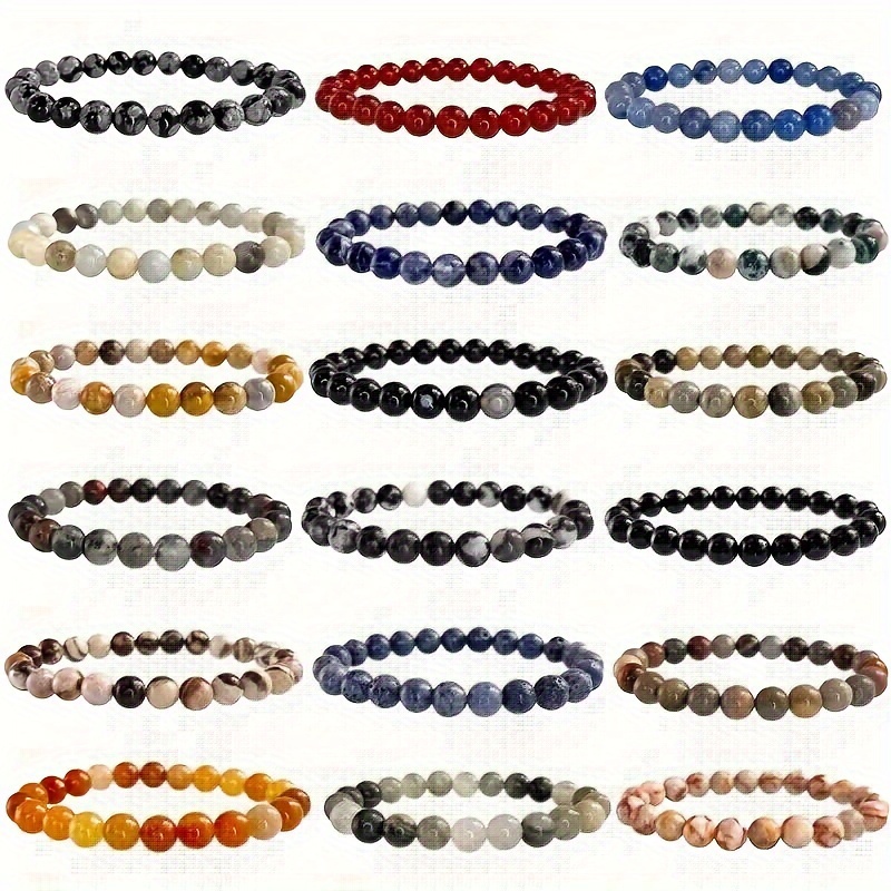 

10pcs Natural Stone Beaded Bracelet Set - Stretchy, Handcrafted Jewelry For Elegant Style | Perfect Gift For Christmas, Thanksgiving & Valentine's Day