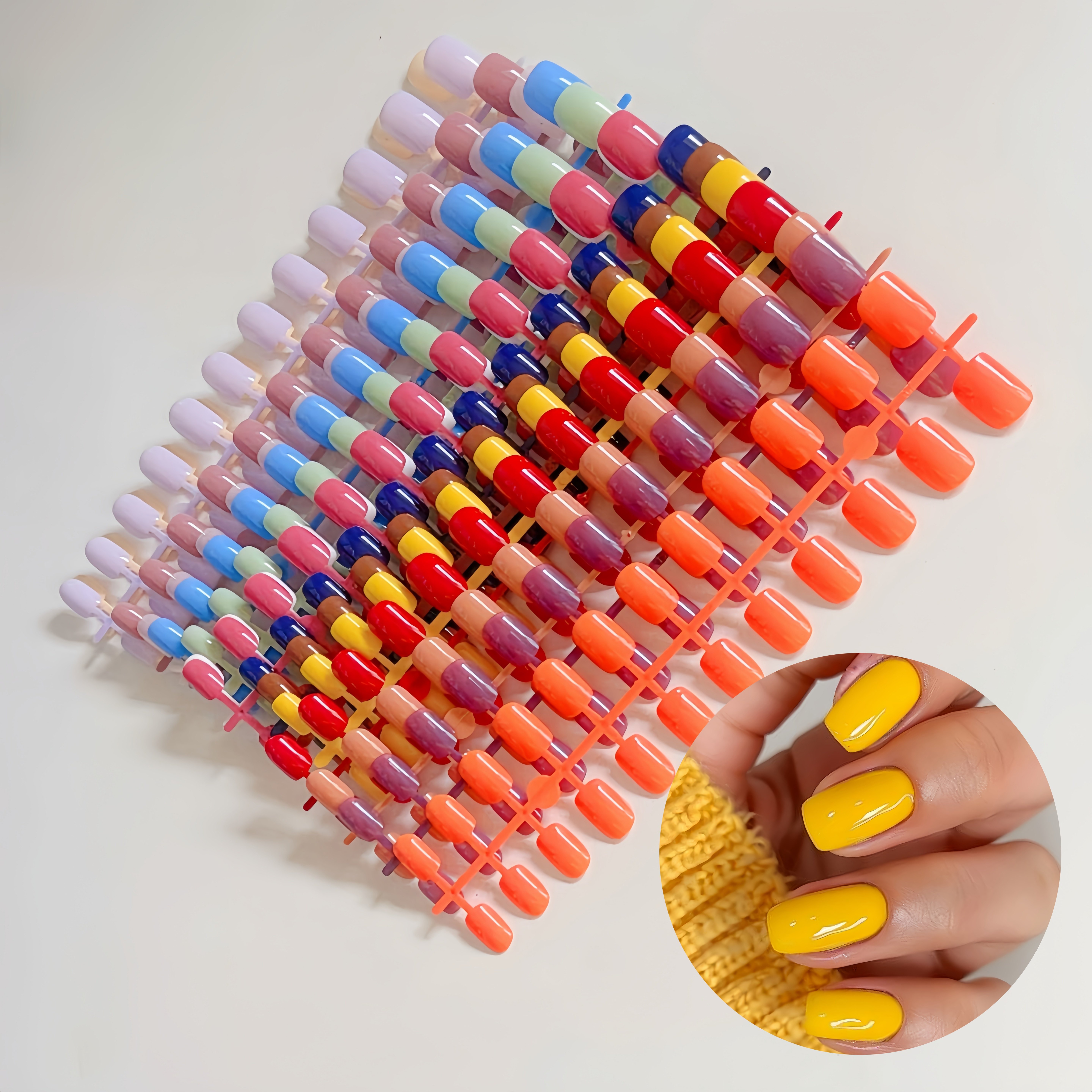 Image of 96pcs Short Square Fake Nails, High-quality Multicolor Simple Nail Set, Vibrant Colors, Effect, Detachable Full-coverage Nails For Women And S' Daily Wear, Parties & Home Gatherings