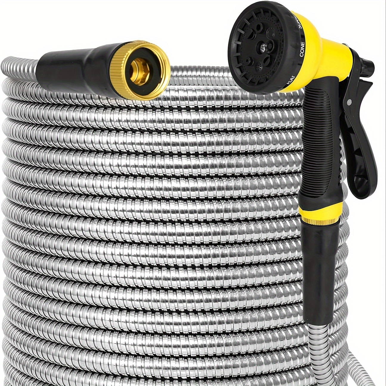 

A Durable 50-foot Hose Made Of Steel Metal, Designed To Be , To Kinks, , And Equipped - Fittings. This -duty Hose Comes Nozzles And Is Ideal For Use In Yards, Rvs, Gardens, And Spaces.