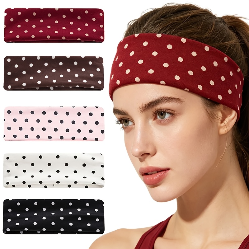 TEMU 5pcs Women's Polka Dot Workout Headbands, Non-slip Wide Thick Headbands, Suitable For Yoga, Running, Spa Day, Exercise, Travel, Fashion