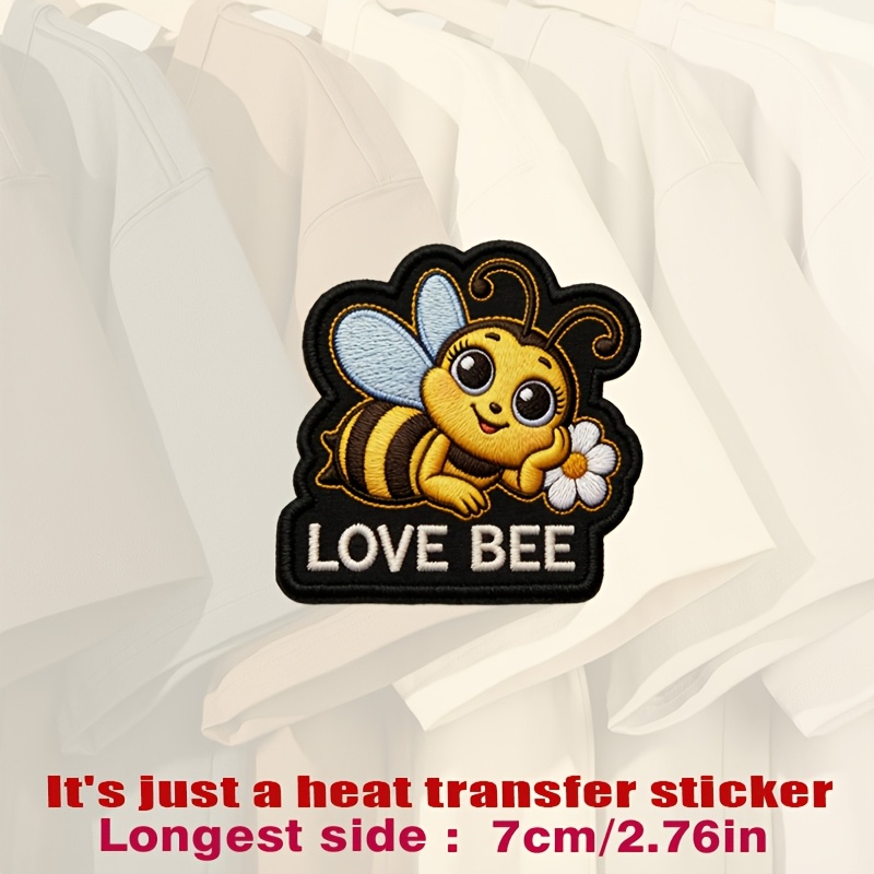 TEMU Cute Bee Patch With Yellow And Black Stripes, , Holding A Daisy, And, Heat Transfer Stickers Are Suitable For Flat Fabrics Such , Hats, Canvas