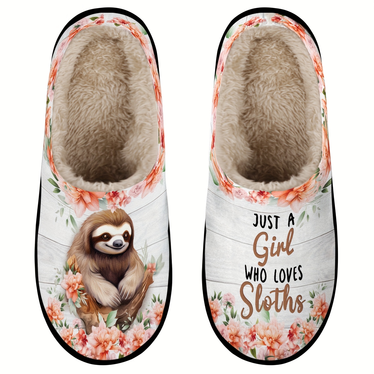Cute Sloth Slippers with &*;Just a Who *&*; *e Soft Fuzzy  Indoor/Outdoor House Shoes, Non-Slip Rubber Sole, Winter Warm Co