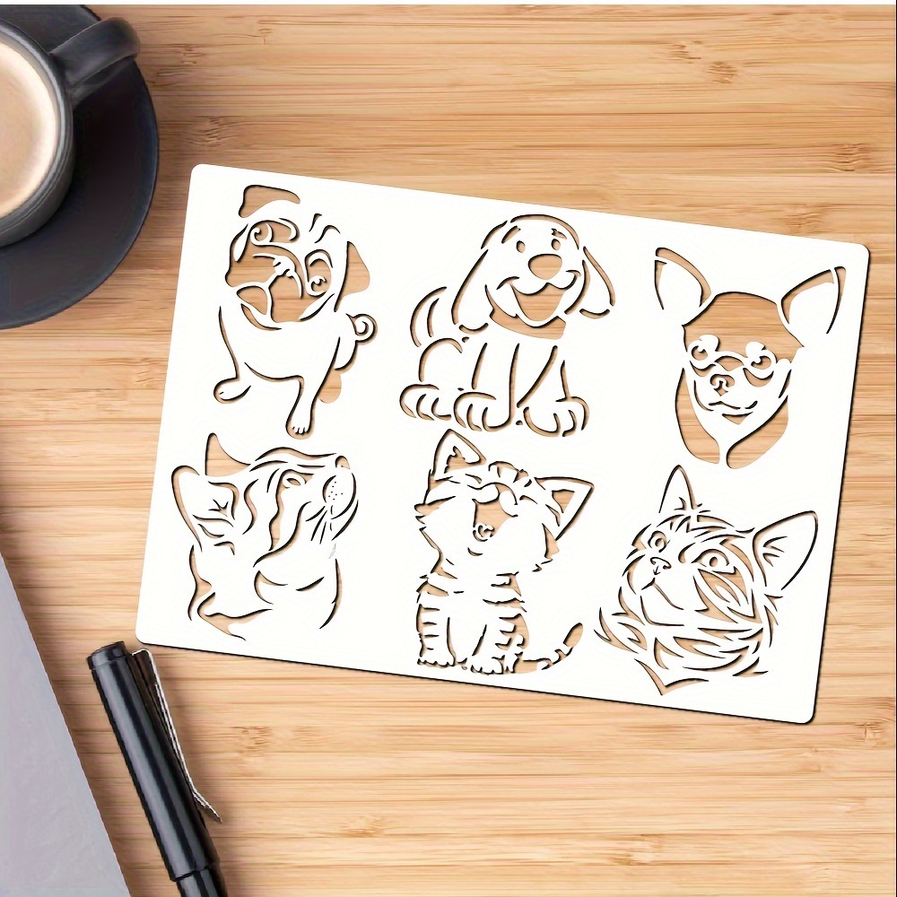 Image of A4 Size Reusable Pet Stencil Set, 1pc Plastic Stencil Template For Diy Painting On Wood, Glass, Fabric, Canvas - Cute Animal Art Craft Stencils, Durable & Washable Home Decor Tool