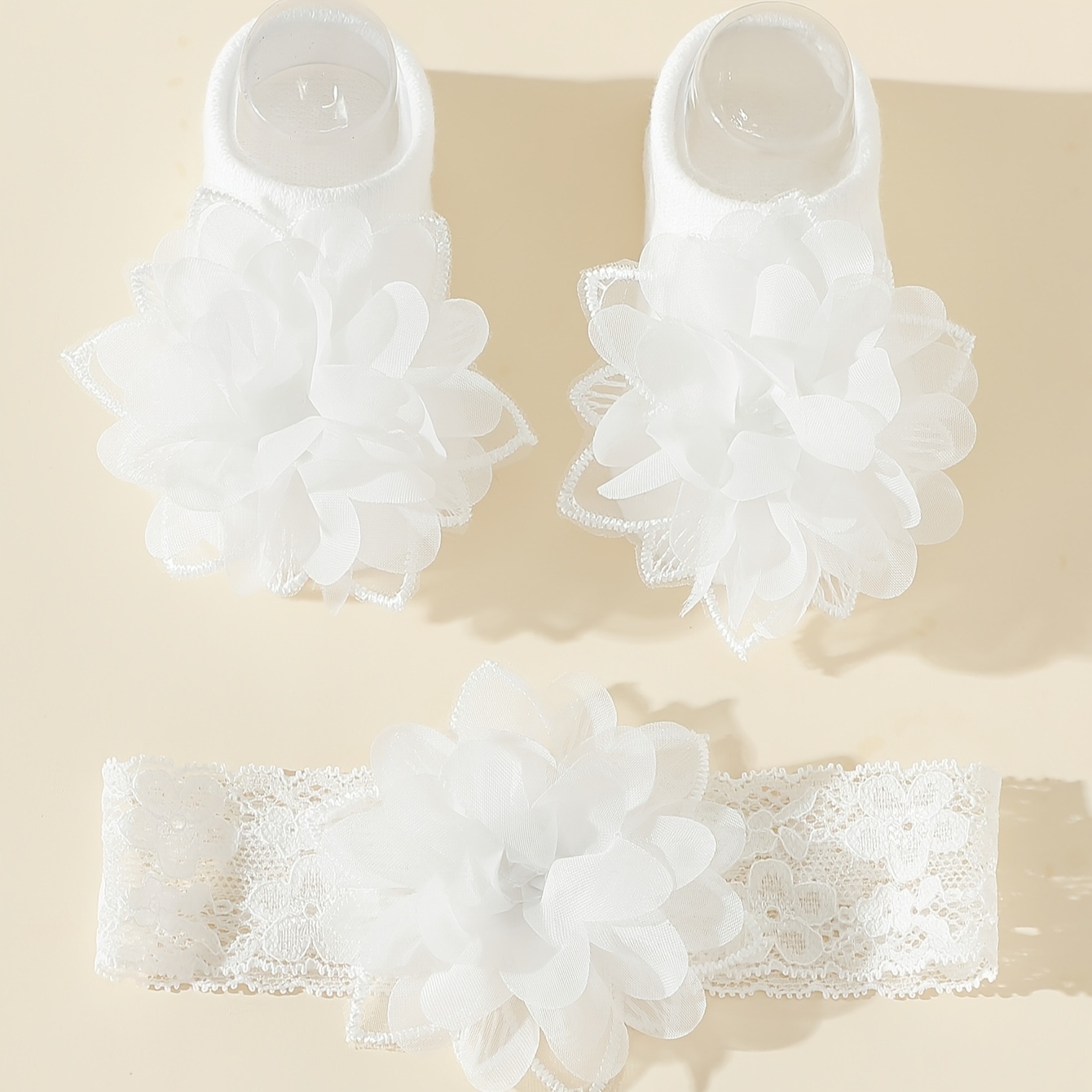 E-shop 1 Paar große Babysocken mit Spitze und Blumenmuster, Stirnband, geeignet für den 1. Geburtstag, komplettes Geschenk