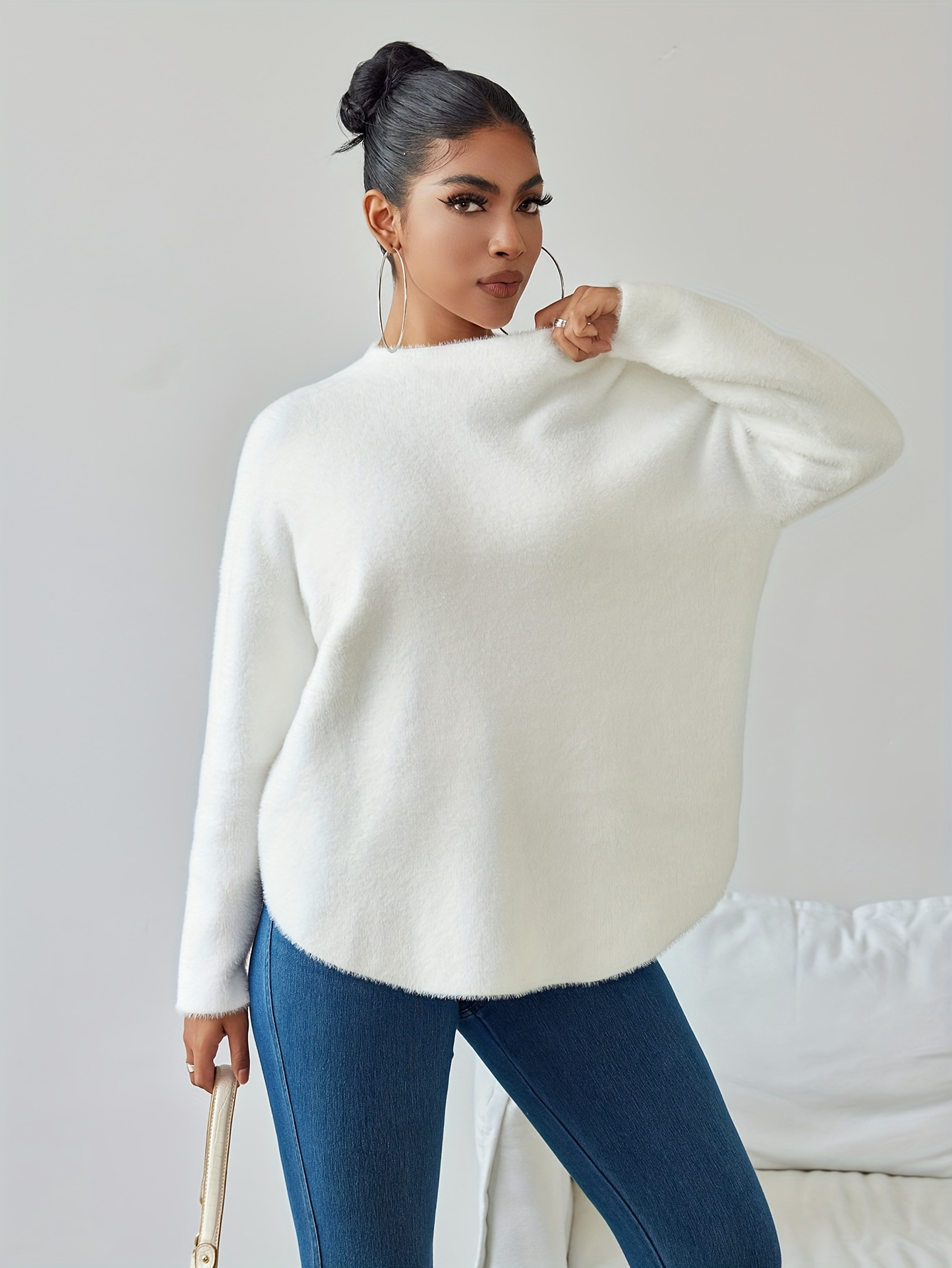 women's elegant high neck loose fit sweater stretchy season Temu