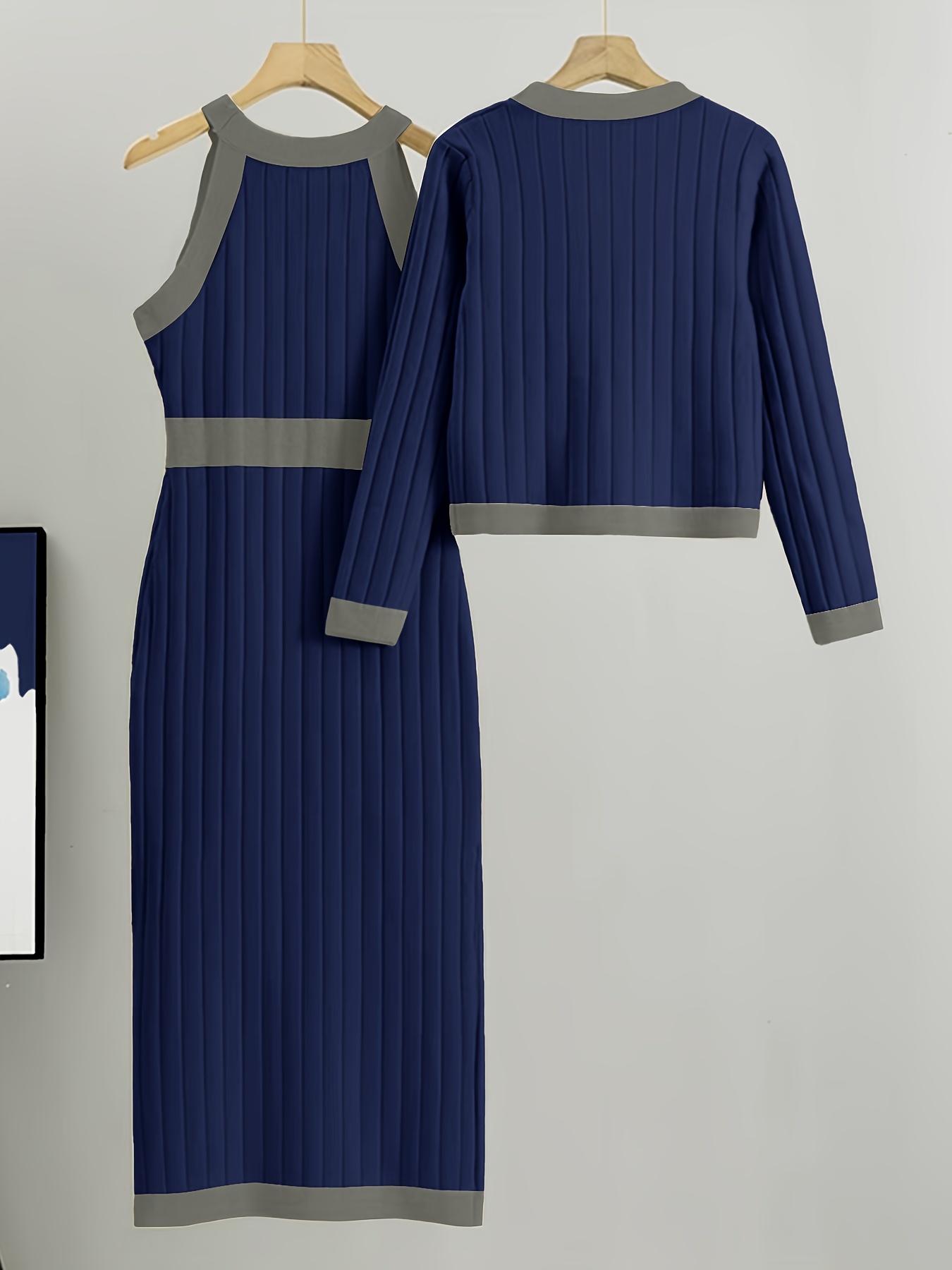 plus size women's plus size two piece set navy blue ribbed Temu